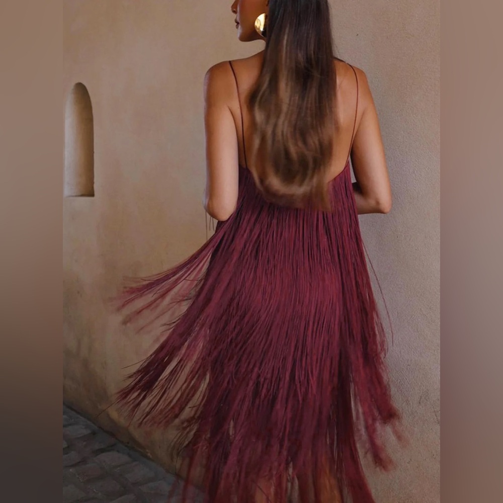 Commense Florence Fringed Open Back Short Dress size medium - Picture 2 of 6